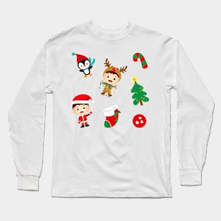 Christmas Boy Stickers Set Long Sleeve T-Shirt